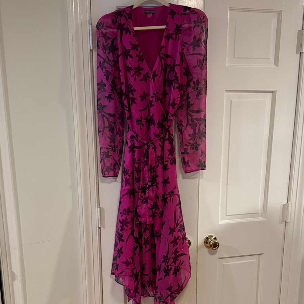 Vince Camuto Magenta Floral Long Sleeve Dress